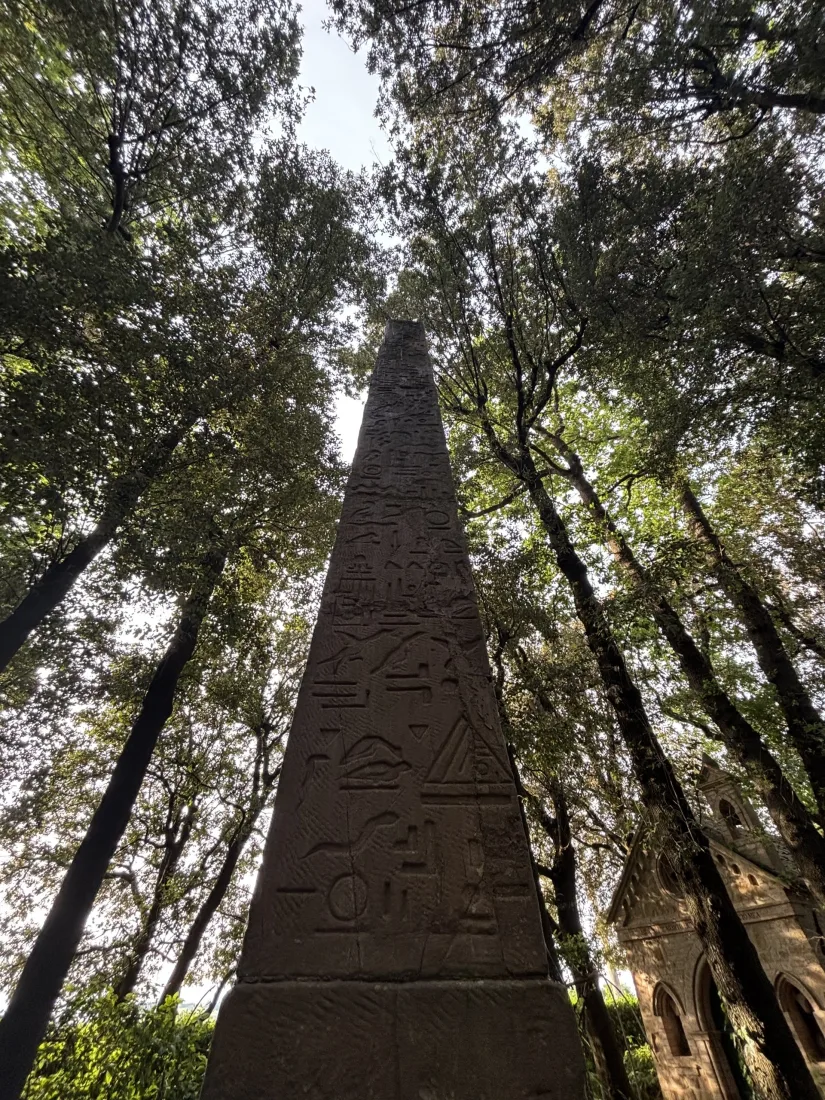 Filari di alberi e siepi che disegnano la campagna collinare intorno alla dimora
